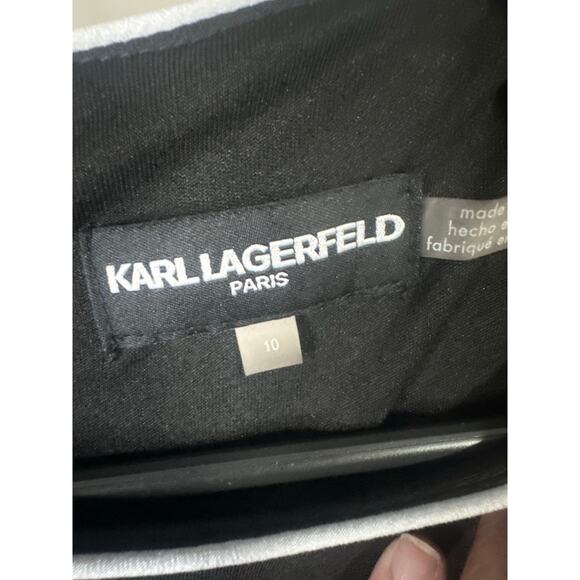 KARL LAGERFELD PARIS BLACK DRESS BABY BLUE RUFFLE CUFF WOMEN’S SIZE 10 - Picture 6 of 8